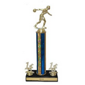 Single Holographic Column Two Trim Trophy - Black Marble Base - 6-1/2"